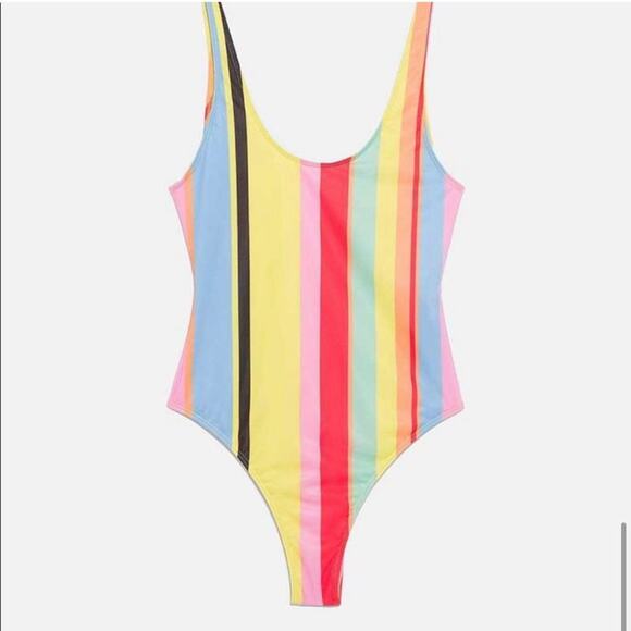 NEW ZARA ONE PIECE SWIM SUIT RAINBOW STRIPE SMALL - Picture 1 of 7